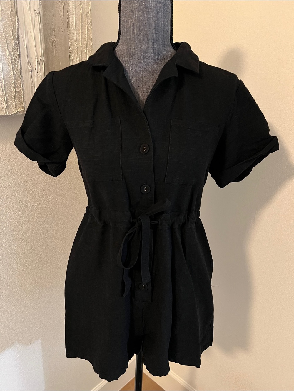 Sophie Rue Black Linen Romper